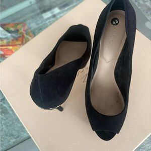 Aldo Black Suede Peep-Toe Pumps